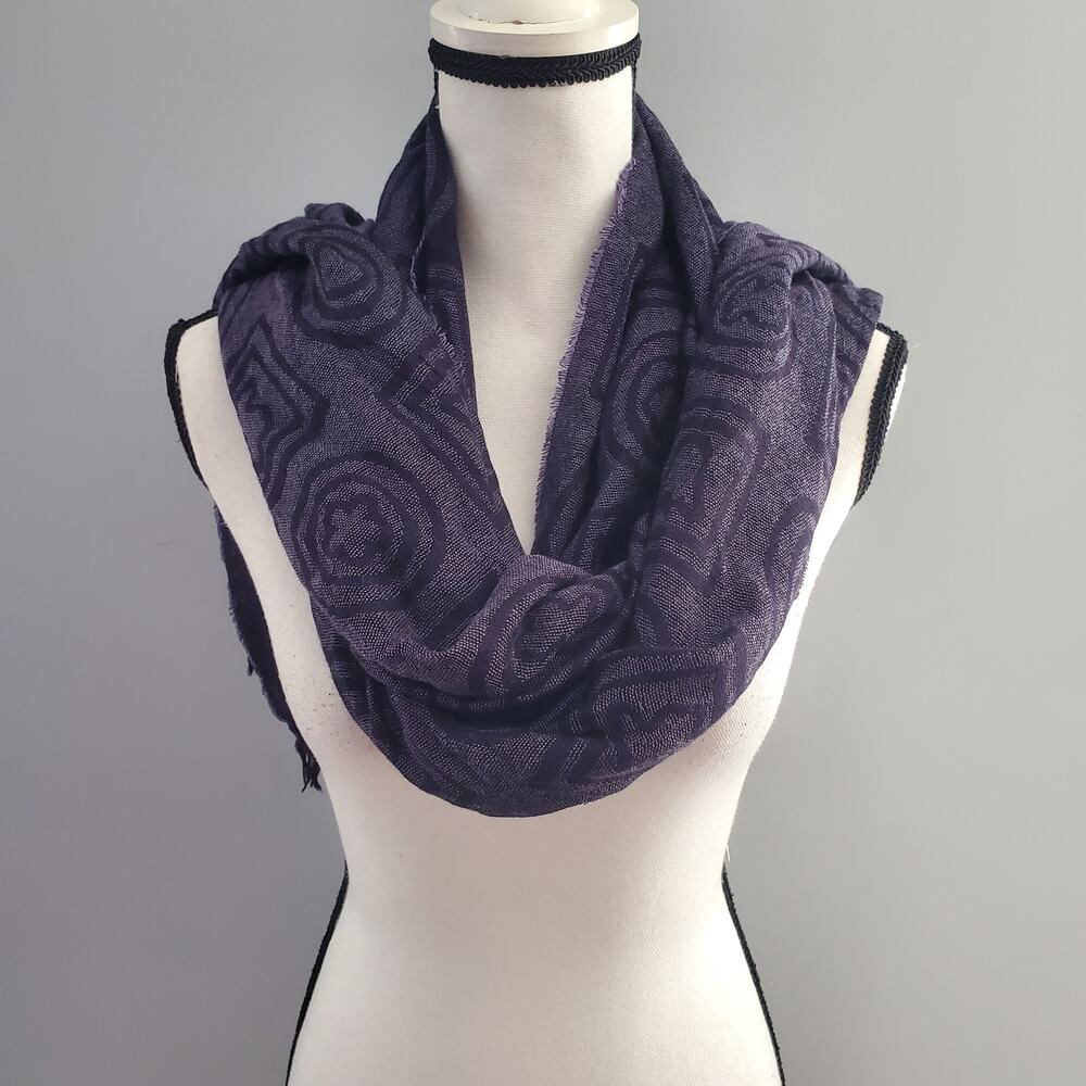 TOUS Black & Purple Wool Blend Graphic Scarf - Picture 2 of 11